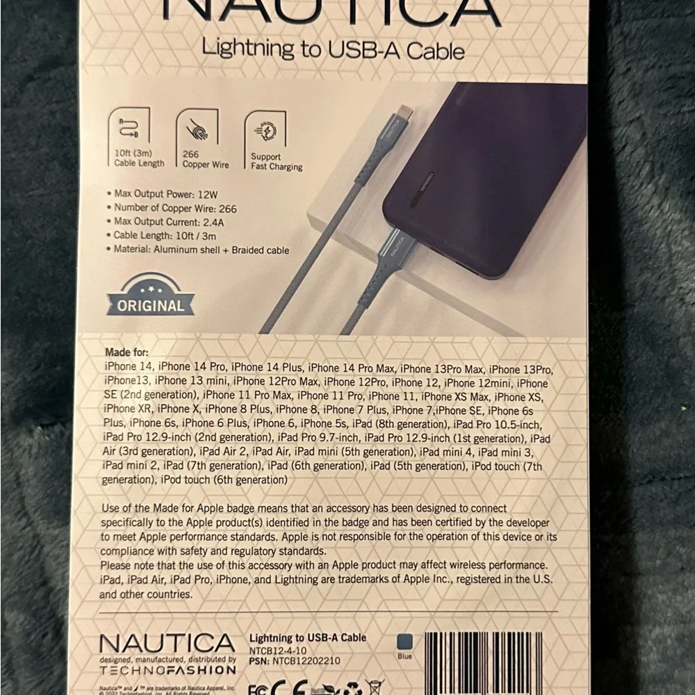 Nautica Silver Lightning to USB-A Cable